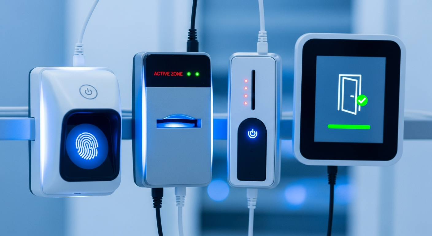 Контроллер и считыватель у двери — система контроля доступа СКУД